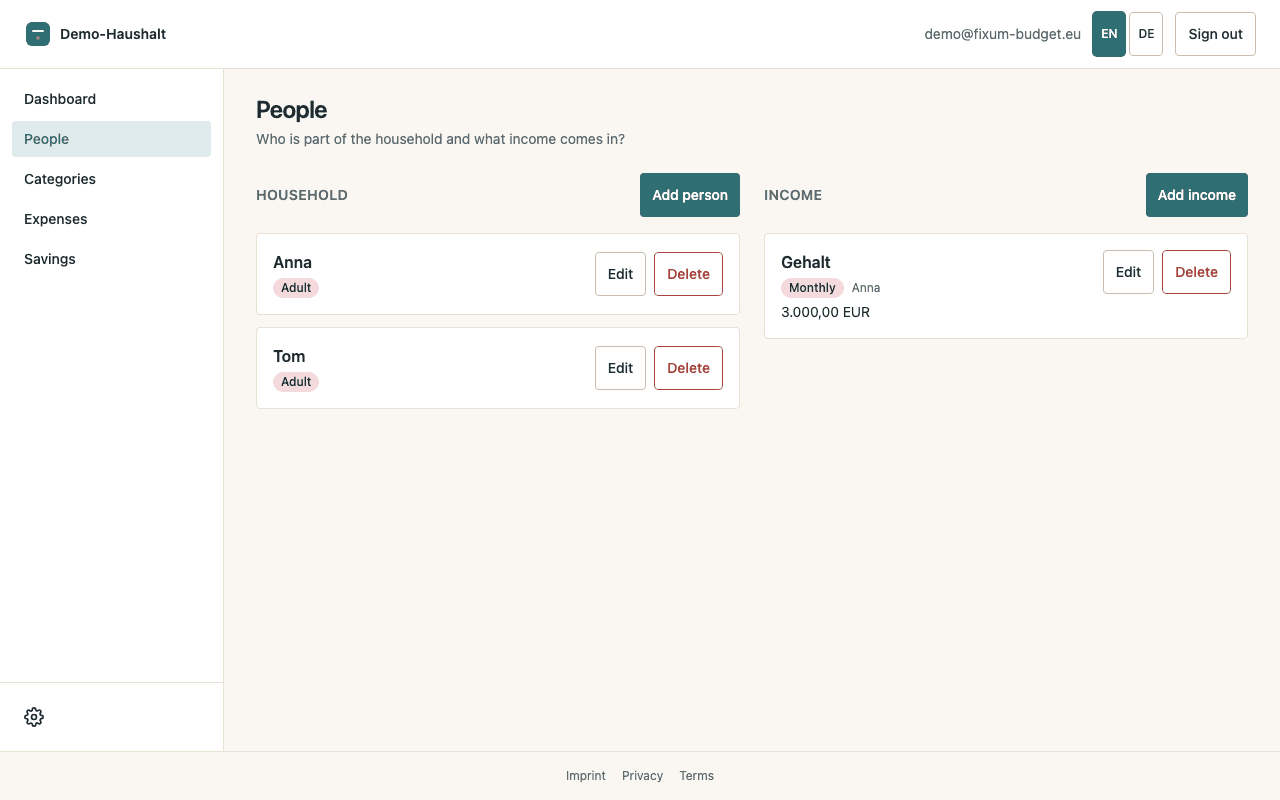 Persons page with two household members